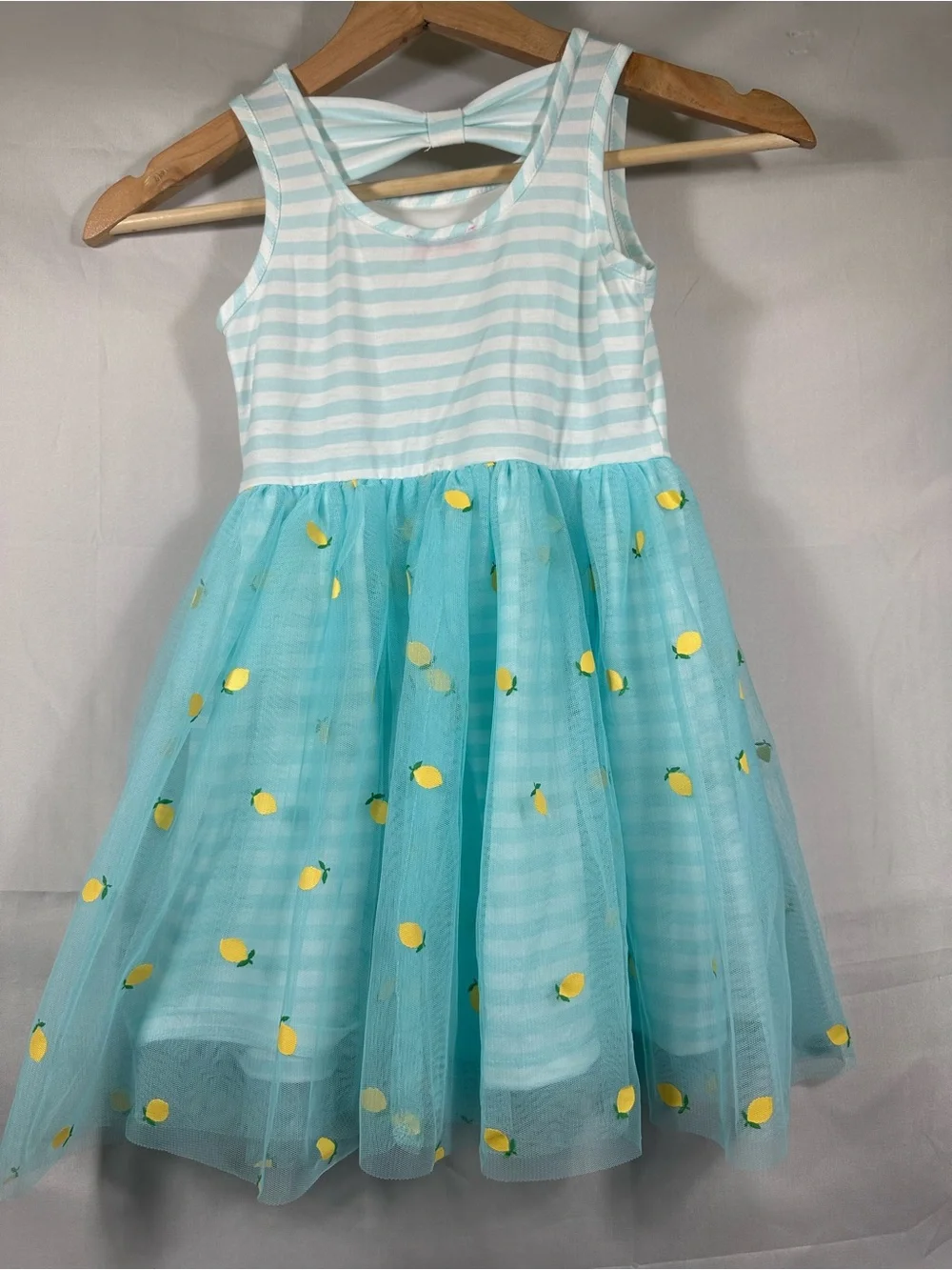 Zunie Girl Aqua and Yellow Lemon Print Dress